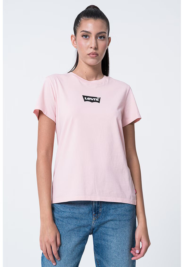 Levis Tricou de bumbac cu decolteu la baza gatului - Roz deschis/Roz