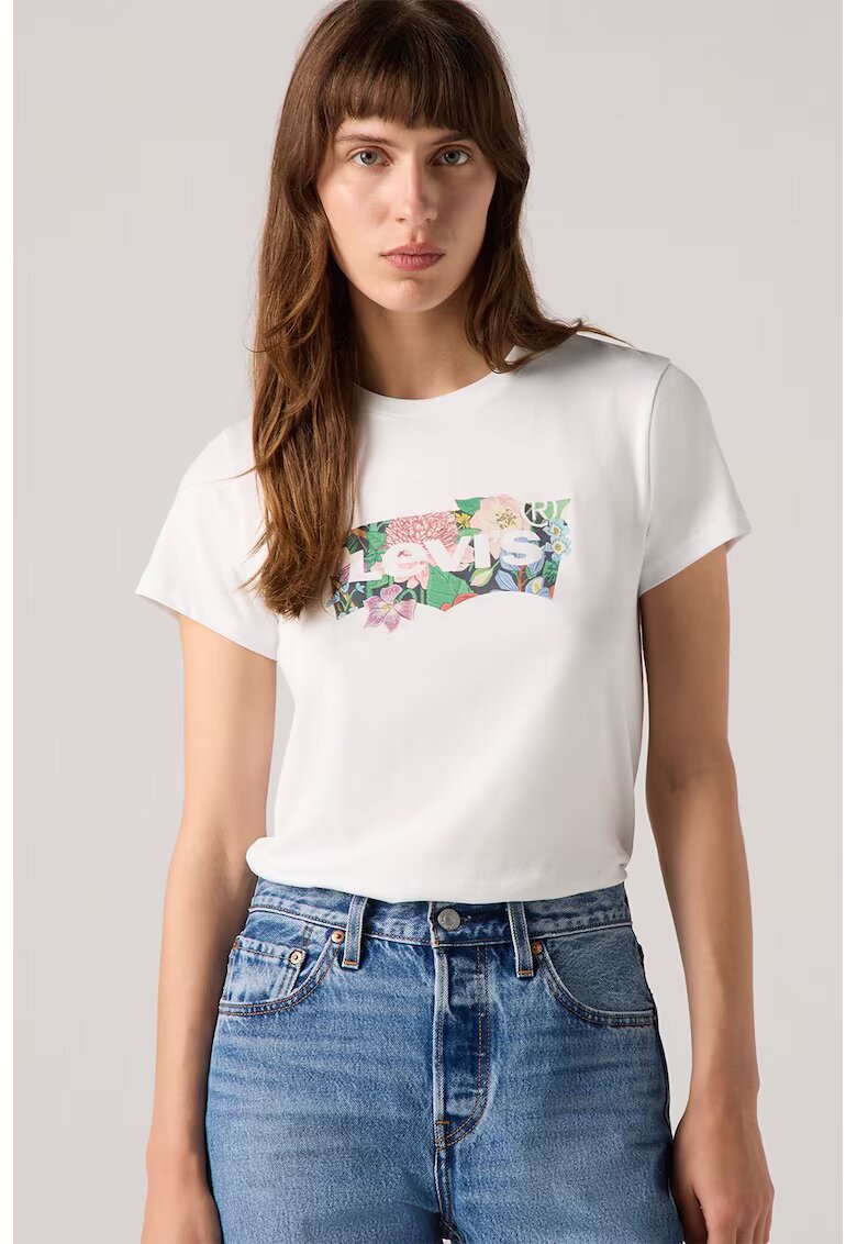 Levi's Tricou de bumbac cu decolteu la baza gatului - Verde pal/Alb murdar