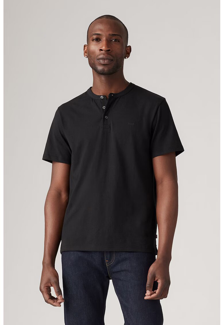 Levis Tricou de bumbac cu fenta scurta cu nasturi - Negru