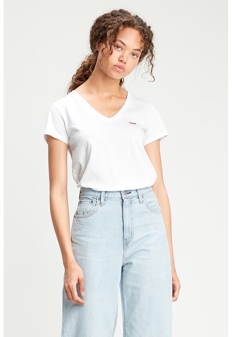 Levis Tricou din bumbac cu decolteu in V si detaliu logo - Alb