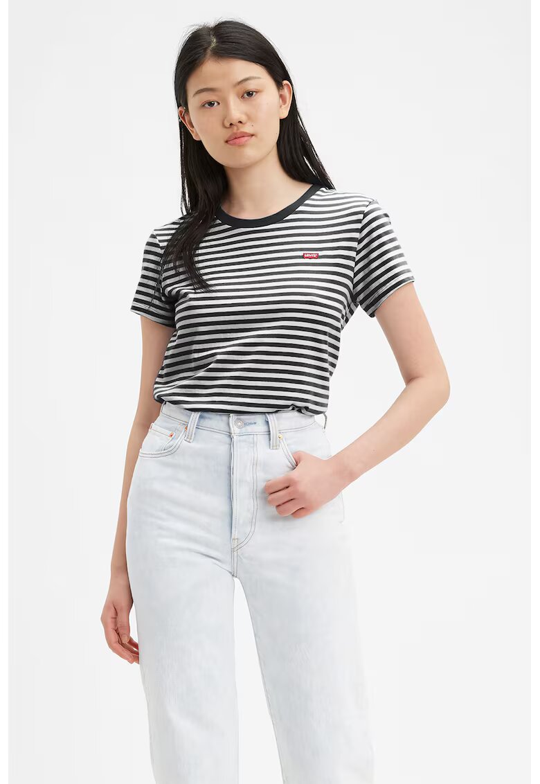 Levi's Tricou din bumbac cu decolteu la baza gatului - Alb/Negru