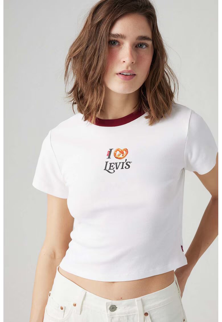 Levis Youth Tricou crop cu imprimeu logo - Alb/Visiniu