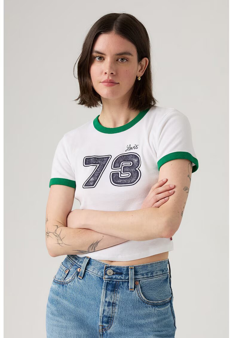 Levis Youth Tricou crop slim fit - Alb/Negru stins/Verde englez