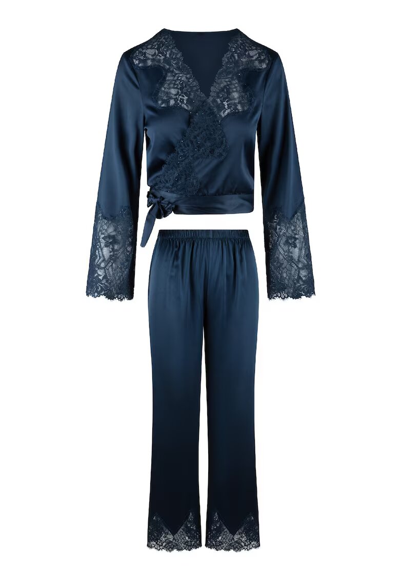 LingaDore Pijama din satin cu bluza cu maneci lungi - Bleumarin