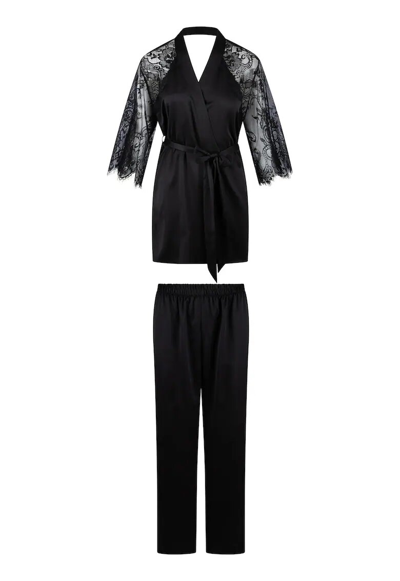 LingaDore Pijama din satin cu dantela - Negru