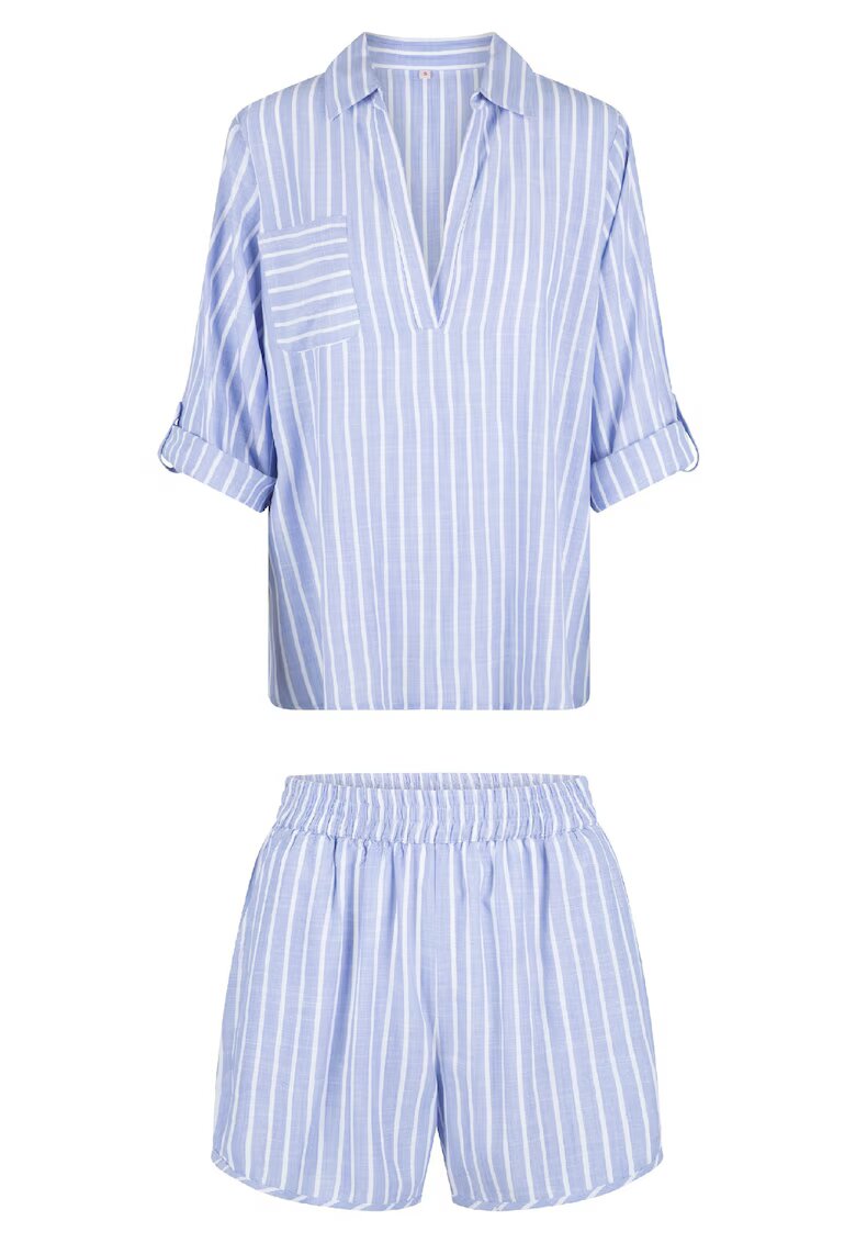 LingaDore Pijama in dungi cu maneci ajustabile - Alb/Albastru