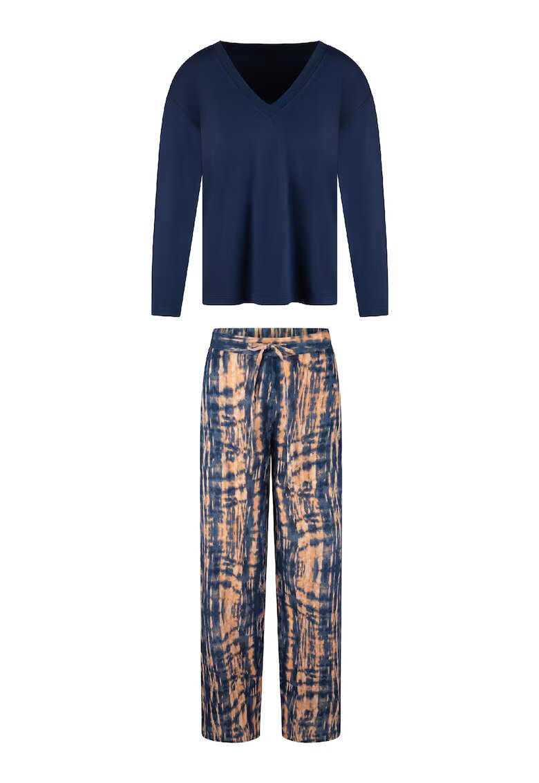 LingaDore Pijama regular fit cu decolteu in V - Portocaliu/Albastru
