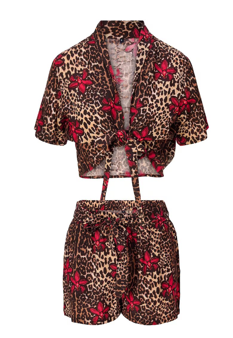 LingaDore Set de plaja cu animal print - Maro/Rosu inchis