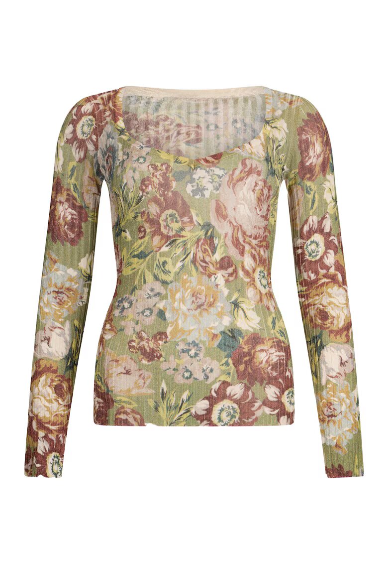 Liu Jo Bluza cambrata si model floral - Rosu/Verde/Crem