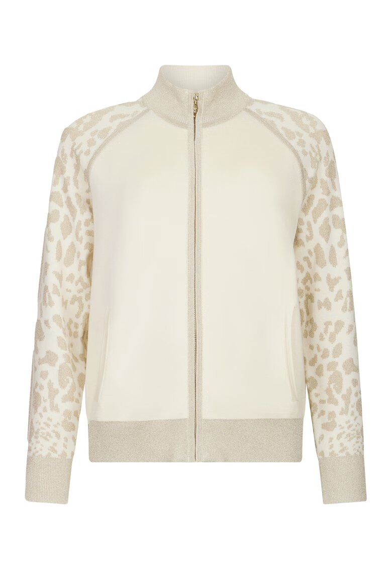 Liu Jo Bluza de trening cu fermoar si detalii cu animal print - Alb/Auriu