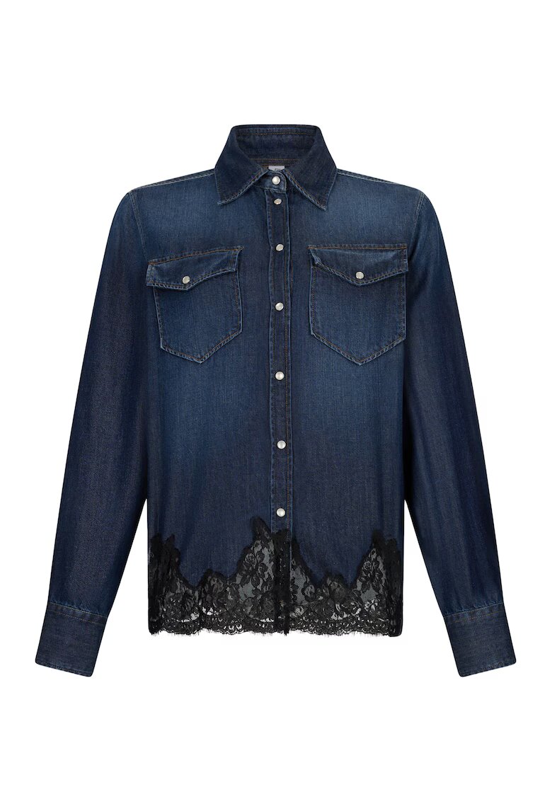 Liu Jo Camasa de denim cu insertii de dantela - Albastru ultramarin