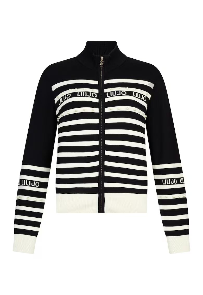 Liu Jo Cardigan cu fermoar si dungi - Alb/Negru
