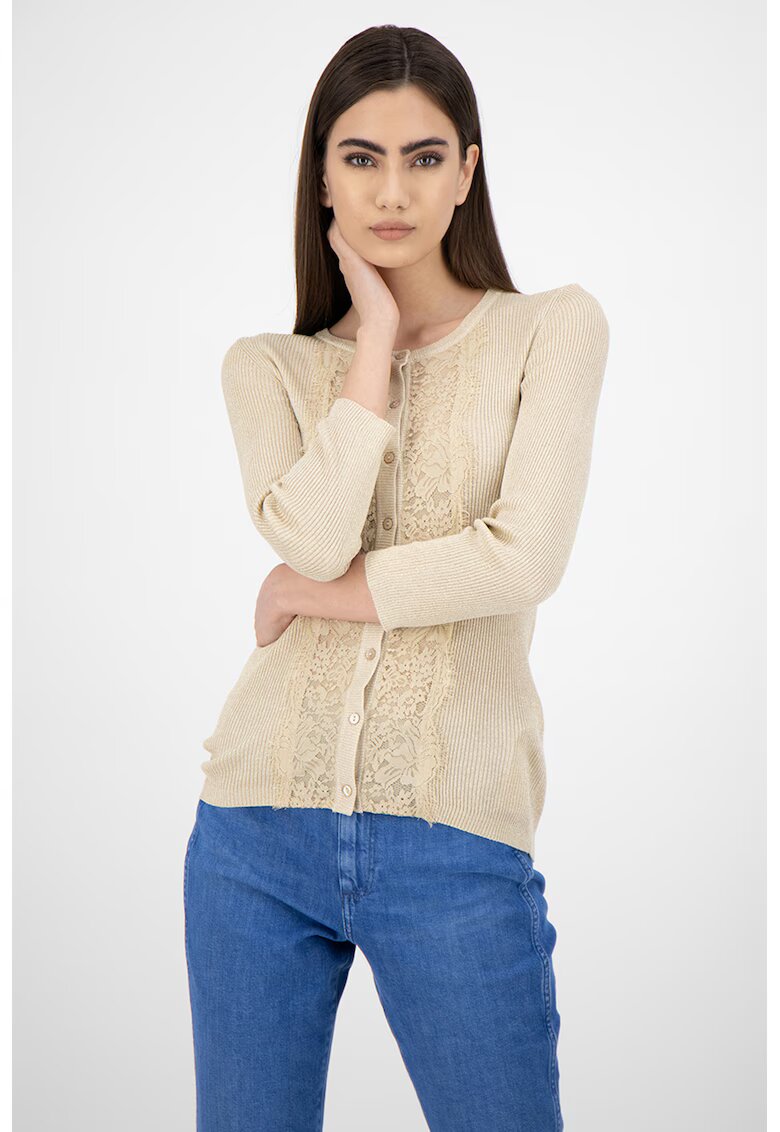 Liu Jo Cardigan cu insertii din lurex si dantela - Auriu deschis