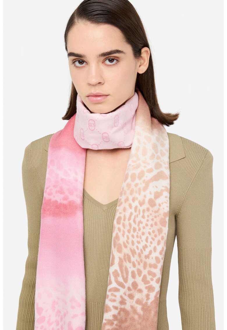 Liu Jo Esarfa cu logo si animal print - Negru/Bej