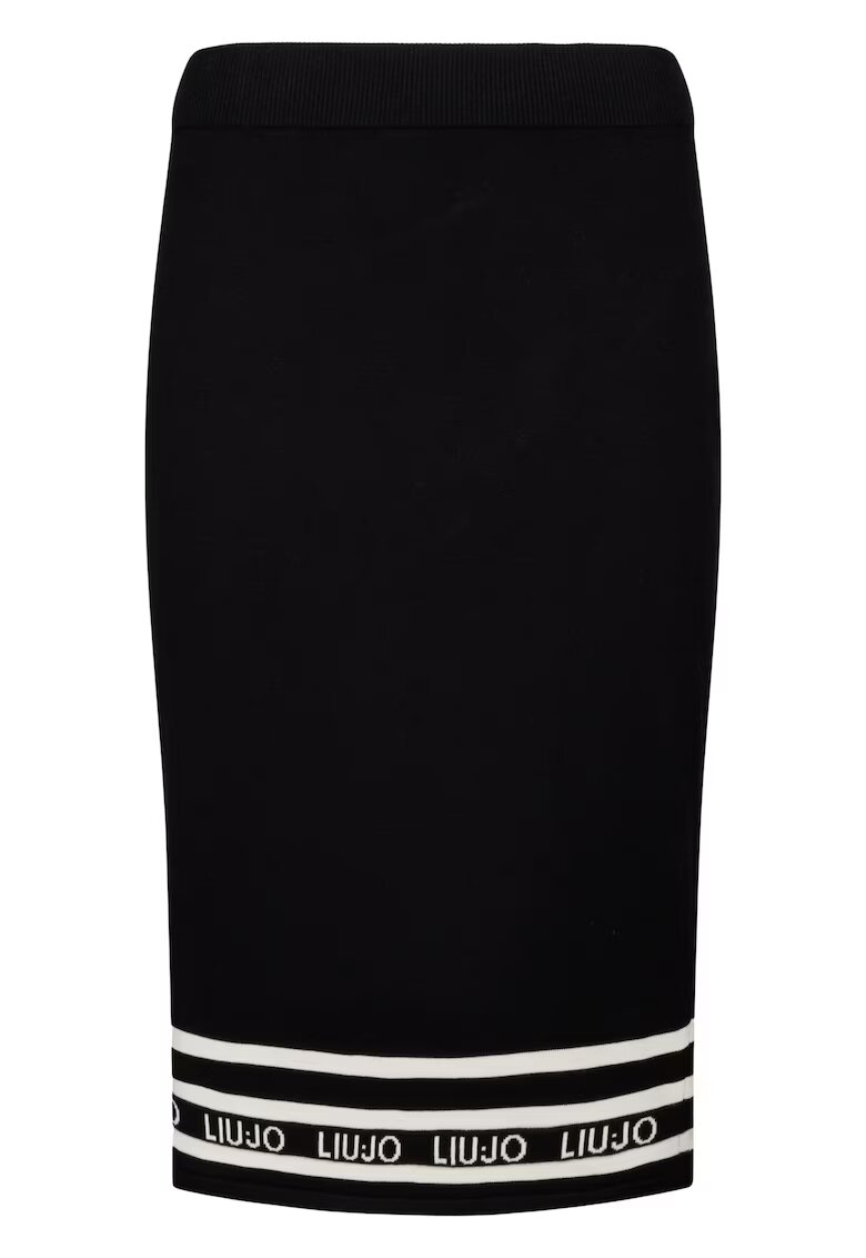 Liu Jo Fusta midi cambrata cu banda logo - Negru