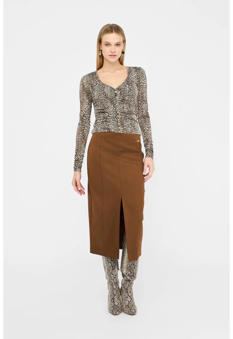 Liu Jo Fusta midi cu slit frontal - Maro cognac