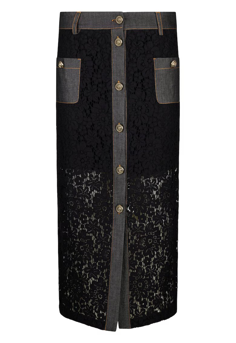 Liu Jo Fusta midi cu strat exterior de dantela - Negru