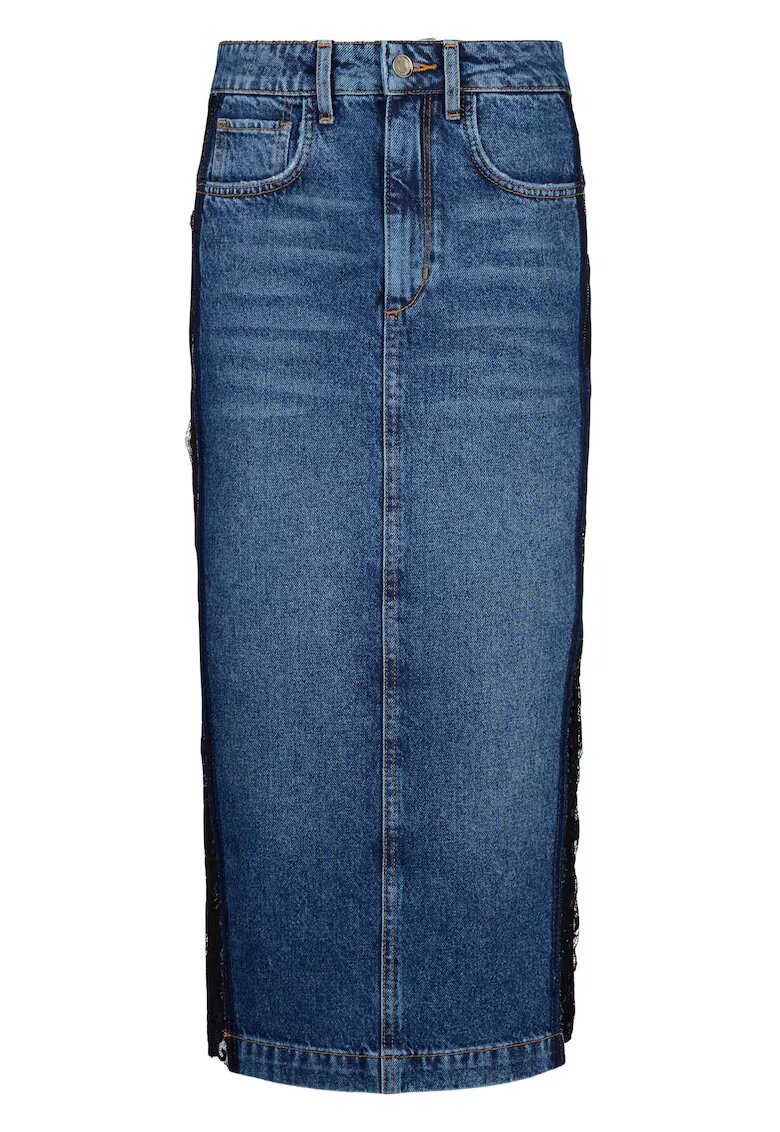 Liu Jo Fusta midi din denim cu insertii de dantela - Bleumarin