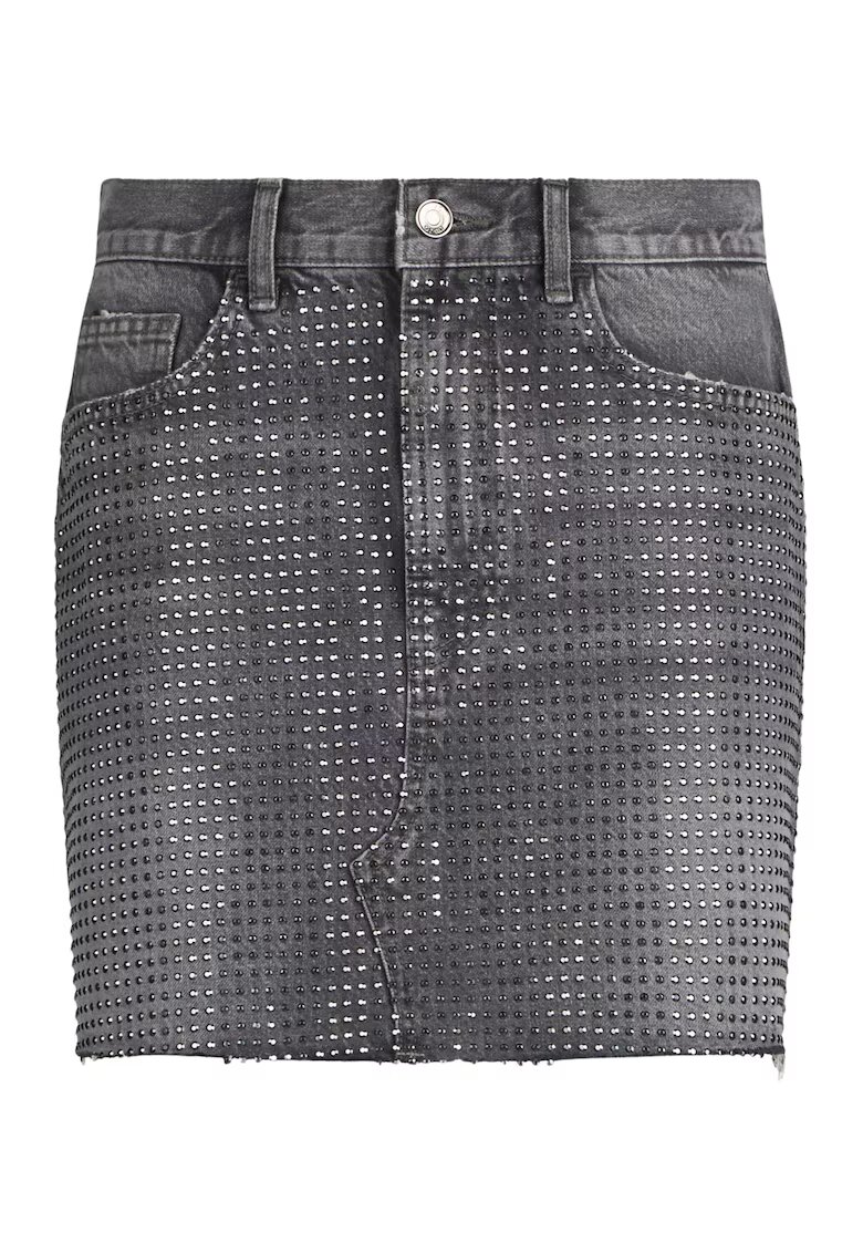 Liu Jo Fusta mini din denim cu strasuri - Gri
