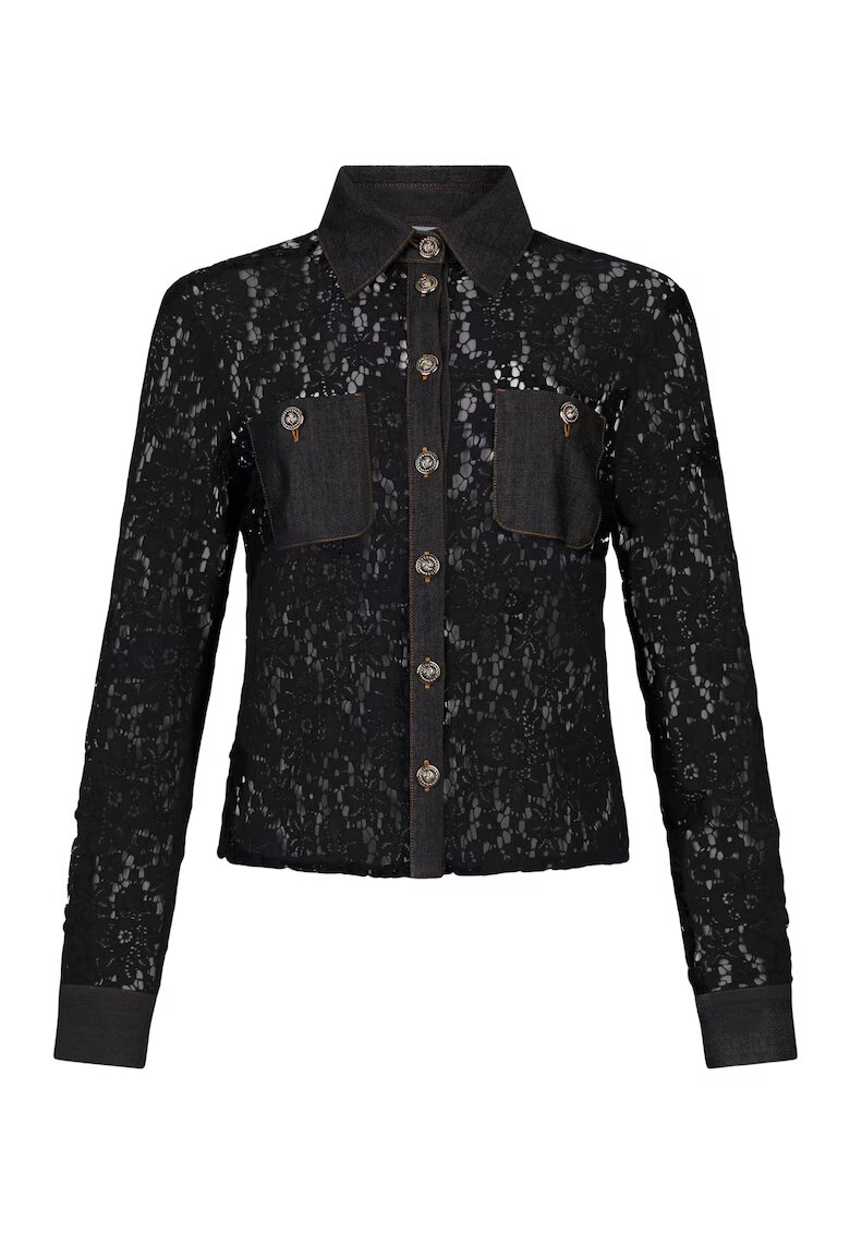 Liu Jo Jacheta-camasa din dantela de amestec de lyocell si garnituri din denim - Negru