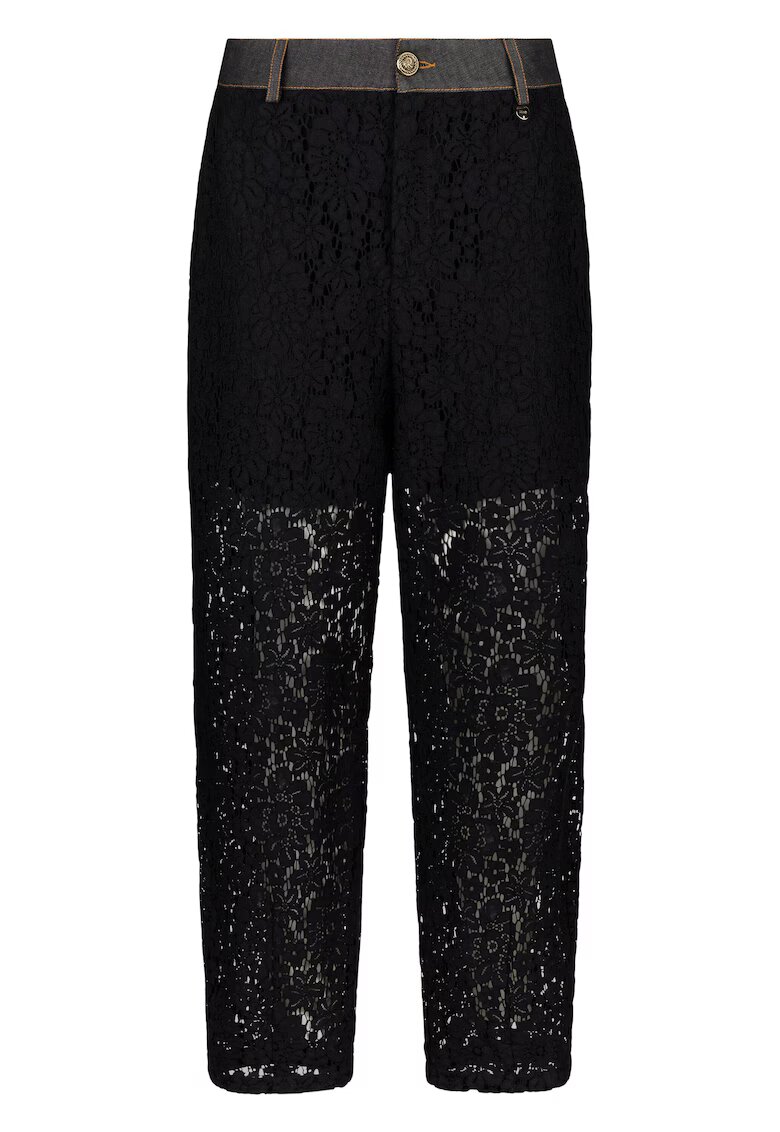 Liu Jo Pantaloni cu talie inalta si strat exterior de dantela - Negru