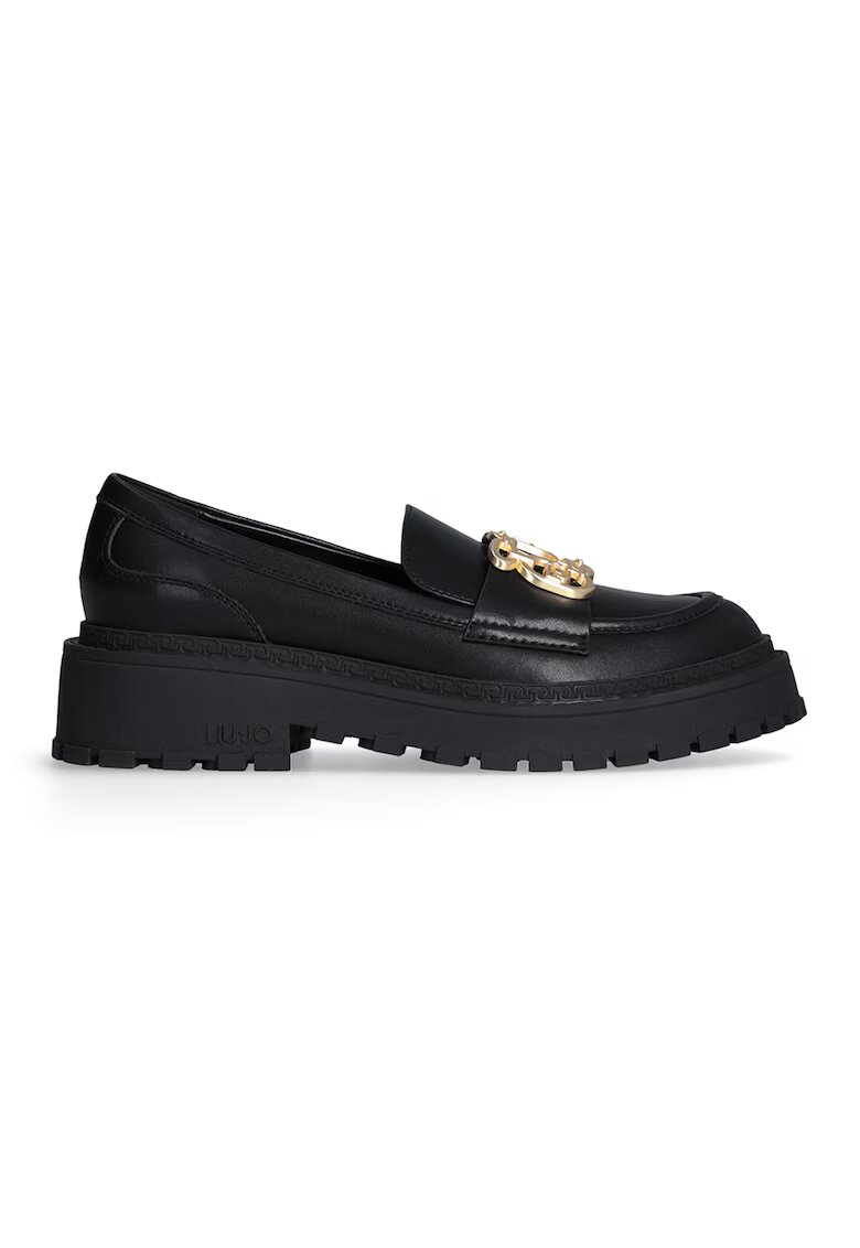 Liu Jo Pantofi loafer de piele cu logo metalic - Auriu/Negru
