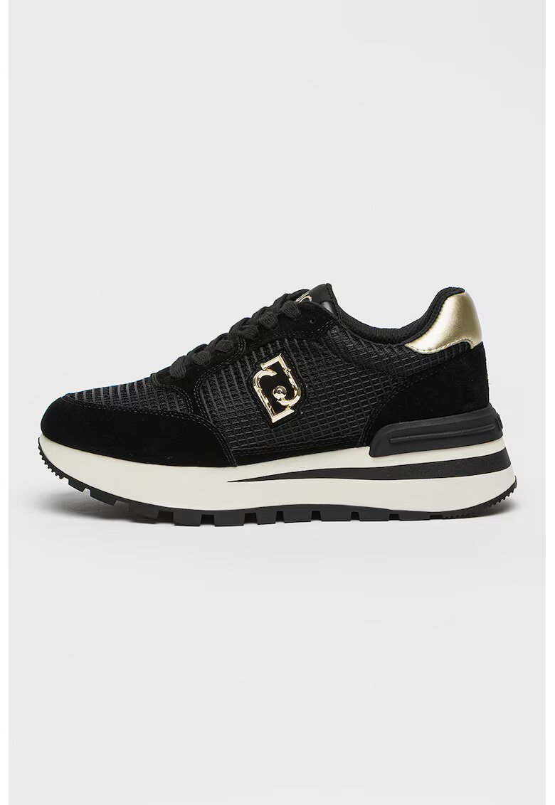 Liu Jo Pantofi sport cu garnituri de piele intoarsa si logo metalic - Auriu/Negru