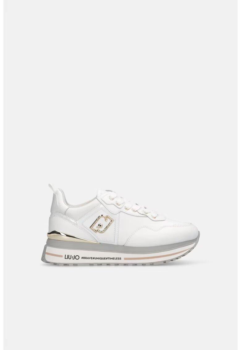Liu Jo Pantofi sport de piele cu aplicatie logo metalica - Alb