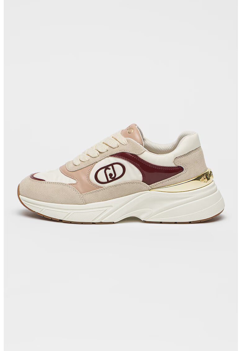 Liu Jo Pantofi sport demiwedge cu garnituri de piele intoarsa - Auriu/Roz/Crem
