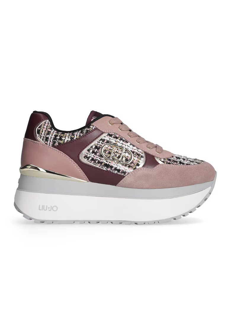 Liu Jo Pantofi sport flatform de piele cu insertii de material textil - Violet tyrian/Roz prafuit