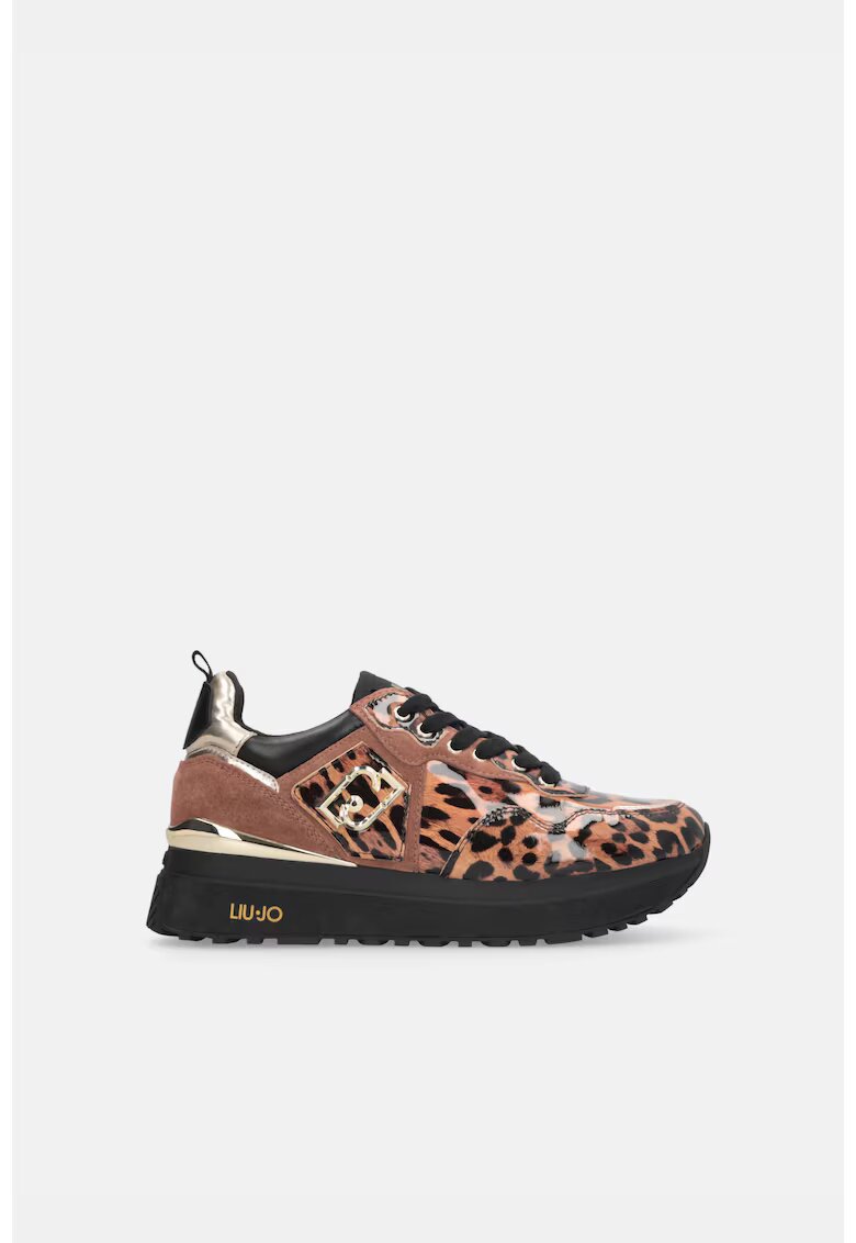 Liu Jo Pantofi sport flatform de piele intoarsa cu animal print - Maro