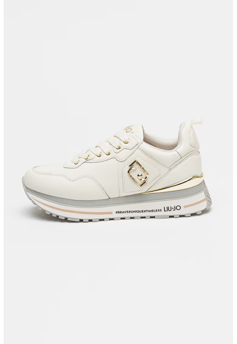 Liu Jo Pantofi sport wedge de piele cu logo - Auriu/Alb murdar