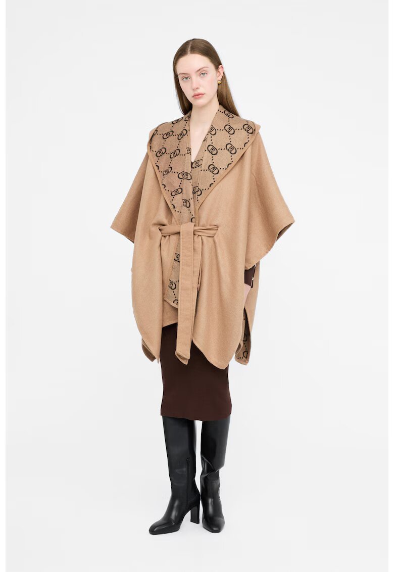 Liu Jo Poncho asimetric cu gluga - Bej