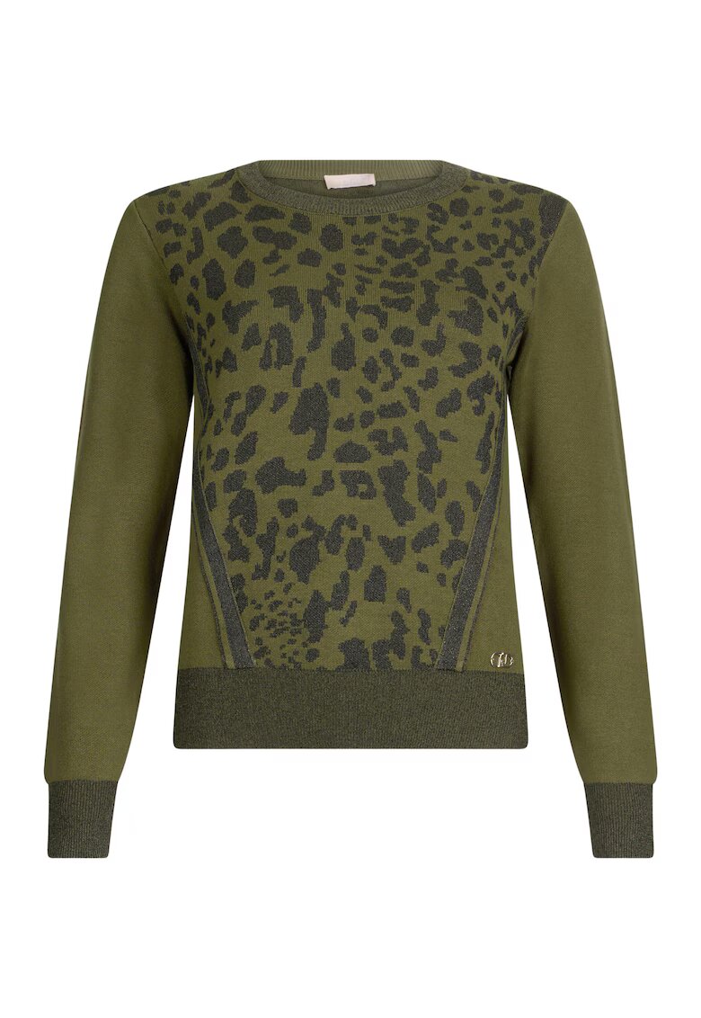 Liu Jo Pulover cu animal print si accente stralucitoare - Negru/Verde sparanghel