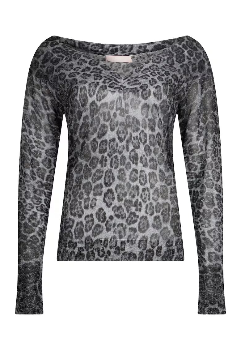 Liu Jo Pulover cu decolteu in V si animal print - Gri deschis/Gri inchis