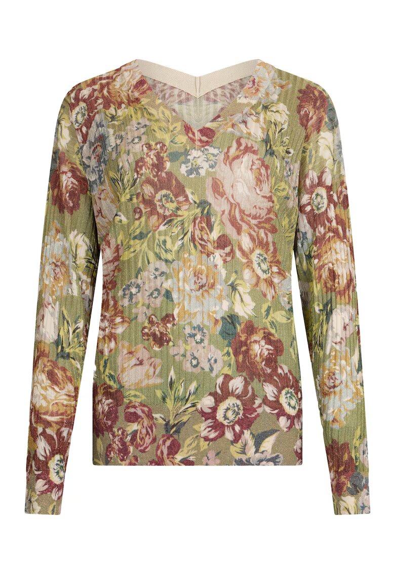 Liu Jo Pulover cu decolteu in V si model floral - Verde pal
