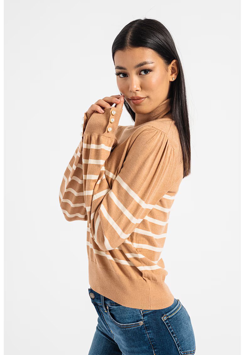 Liu Jo Pulover cu margele perlate si model in dungi - Caramel