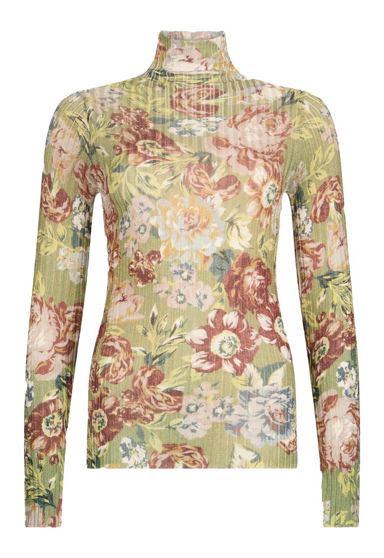 Liu Jo Pulover cu model floral si guler inalt - Verde pal