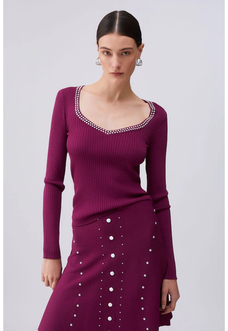 Liu Jo Pulover slim fit cu decolteu in V - Violet