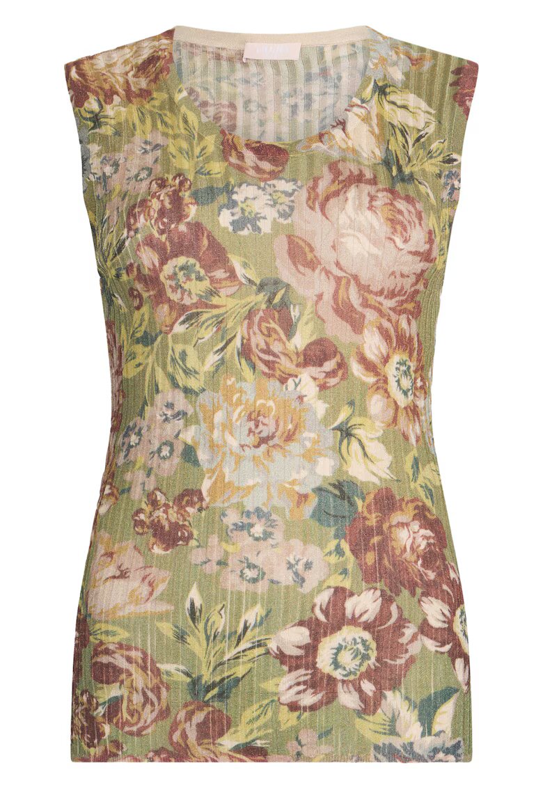 Liu Jo Top cambrat cu model floral - Rosu/Verde/Crem