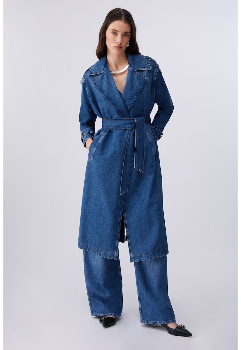 Liu Jo Trenci din denim cu cordon si epoleti - Albastru inchis