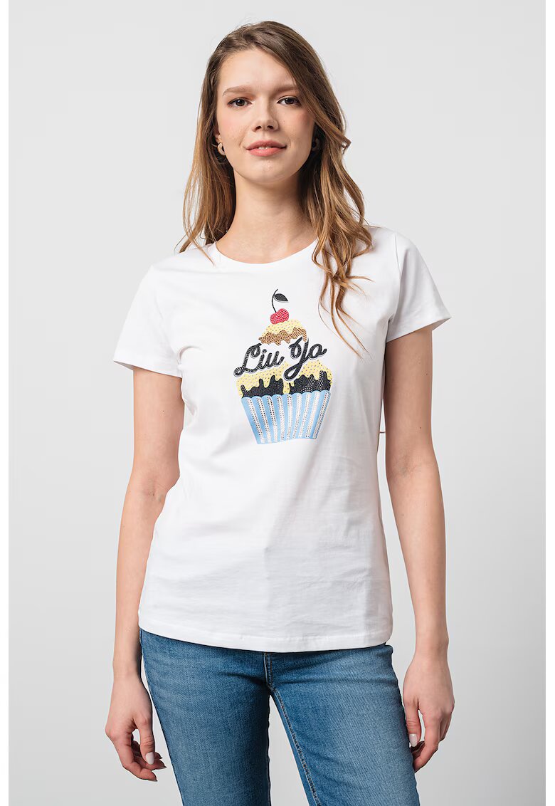 Liu Jo Tricou de bumbac cu aplicatii de strasuri - Alb