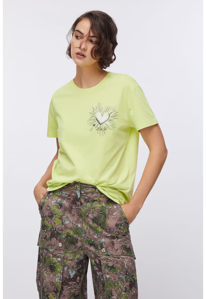 Liu Jo Tricou regular-fit de bumbac cu aplicatie din strasuri - Galben