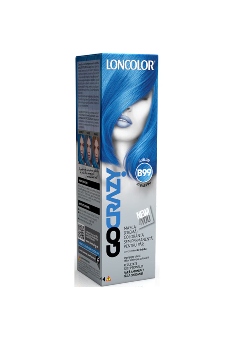 Loncolor Crema de par coloranta semi-permanenta fara amoniac GoCrazy - 100 ml - GoBlue