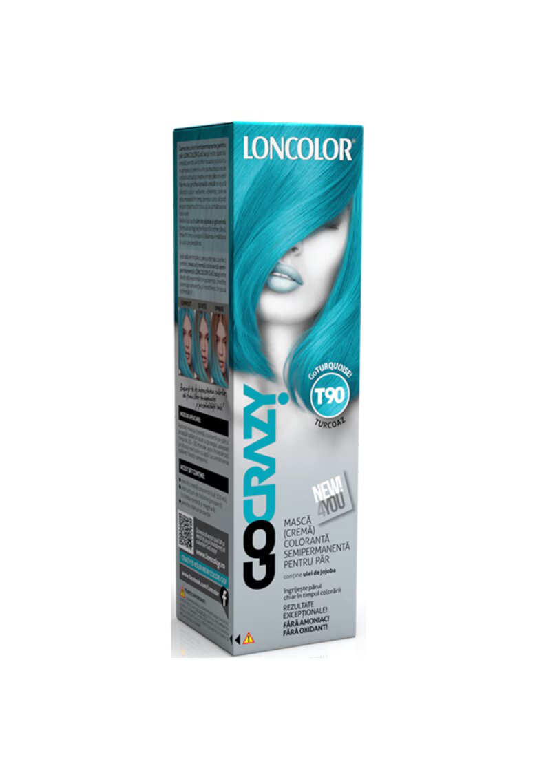 Loncolor Crema de par coloranta semi-permanenta fara amoniac GoCrazy - 100 ml - GoTurquoise
