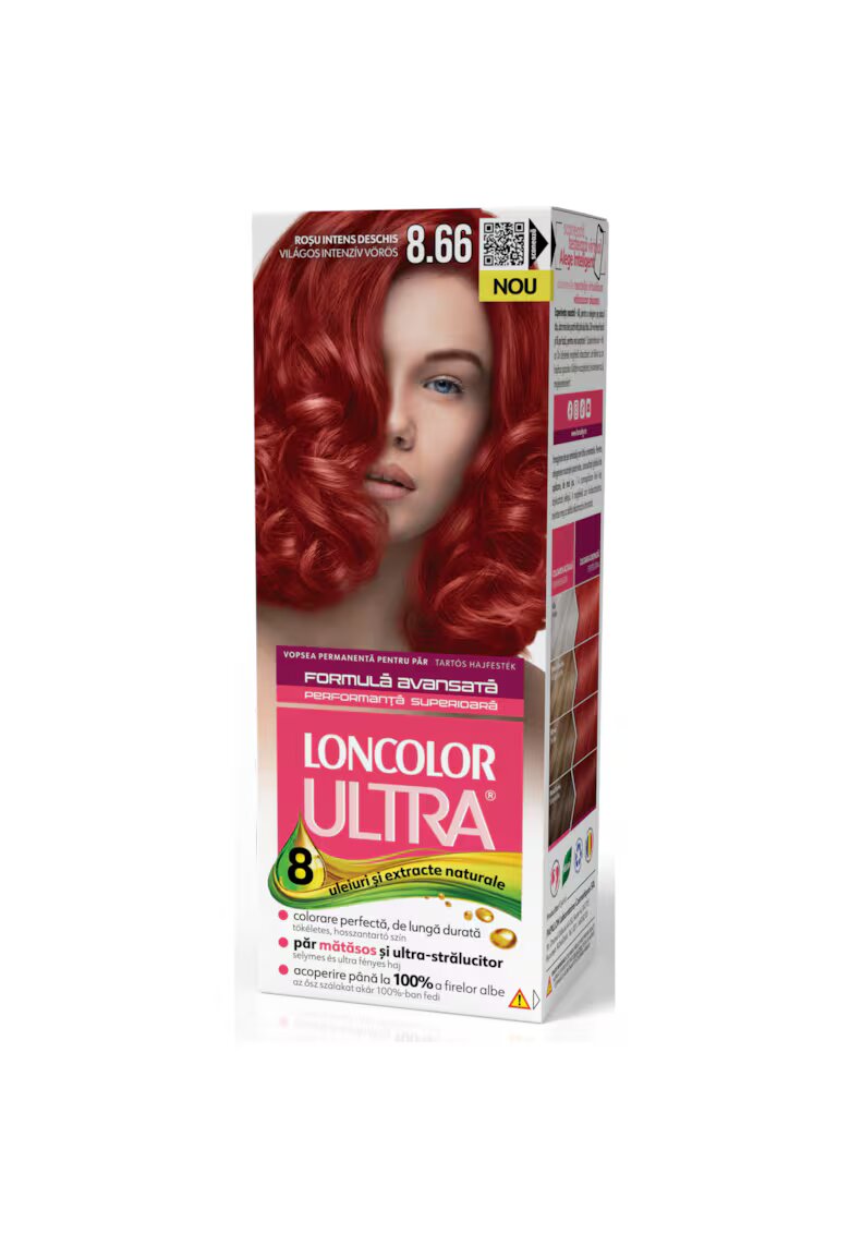 Loncolor Vopsea de par permanenta Ultra 8.66 Rosu Intens Deschis - 100 ml