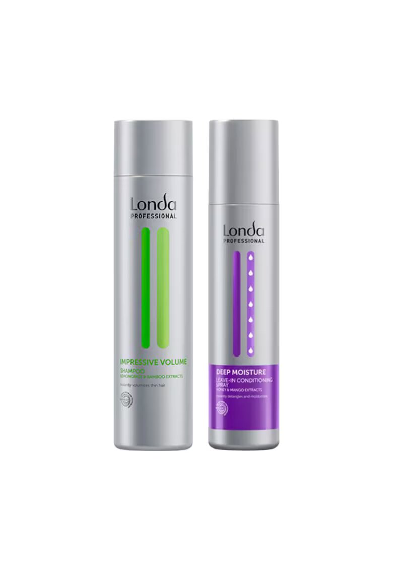 Londa Professional Pachet sampon Impressive Volume 250 ml + spray leave-in Deep Moisture 250 ml - volum si hidratare pentru par fin si uscat