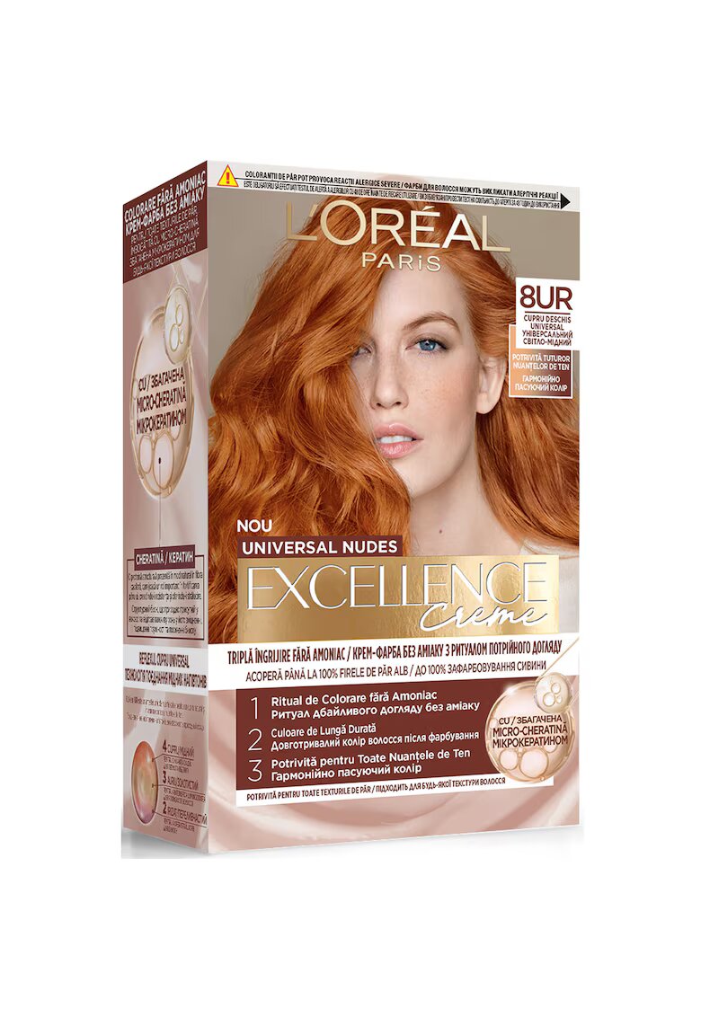 LOreal Paris Vopsea de par permanenta fara amoniac Excellence Universal Nudes Reds - 192 ml - Cupru Deschis
