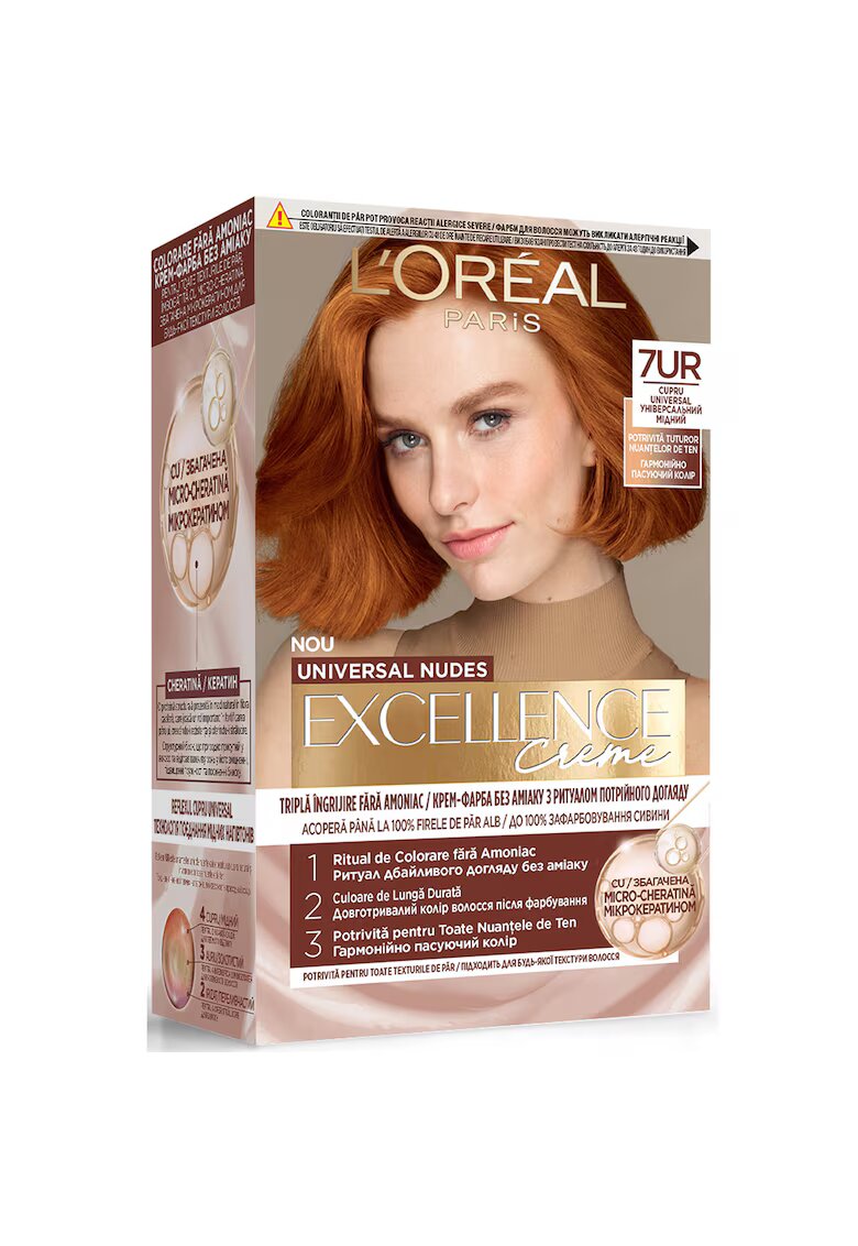 LOreal Paris Vopsea de par permanenta fara amoniac Excellence Universal Nudes Reds - 192 ml - Cupru Universal