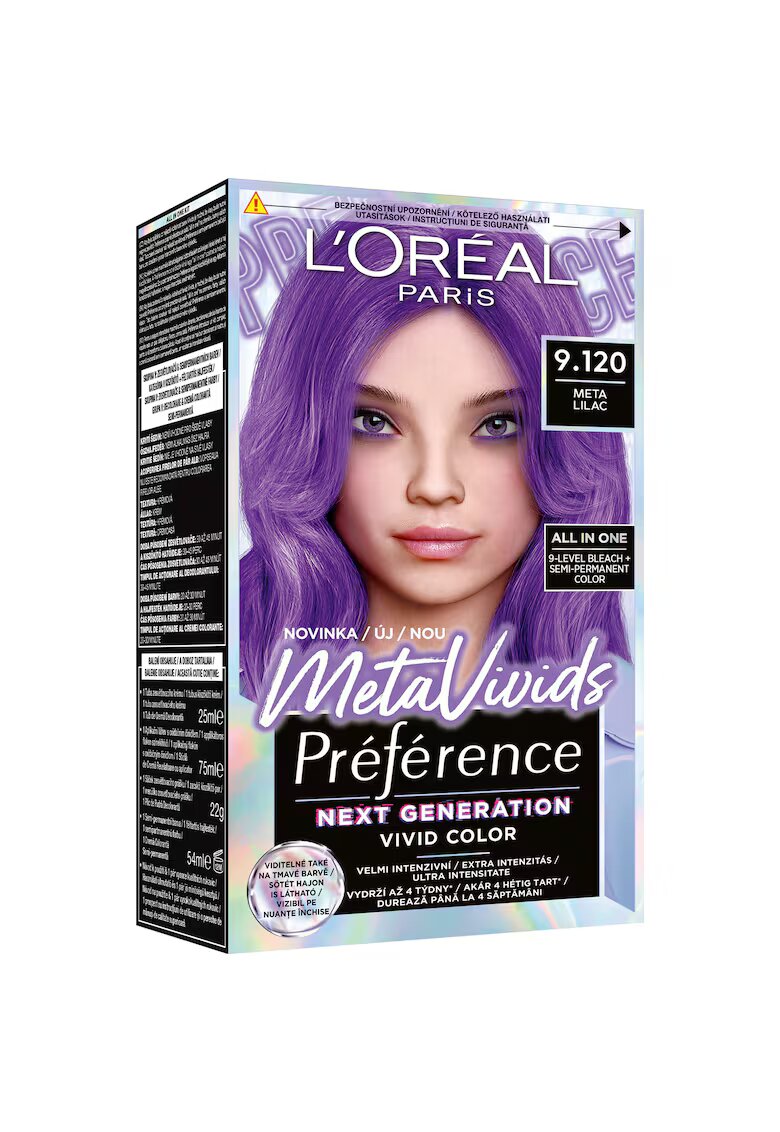 LOreal Paris Vopsea de par semi-permanenta Preference MetaVivids - decolorant inclus - 154 ml - Meta Lilac